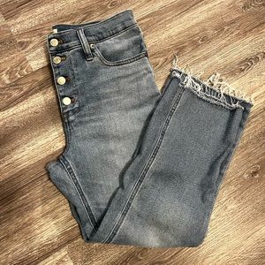 J Crew Button Fly High Rise 10” Billie Demi Boot Crop Medium Wash Size 2…